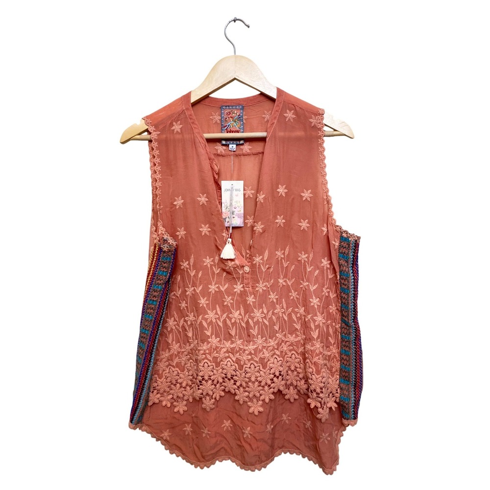 Johnny Was Malin Tank Burnt Orange Embroidered Lace Tassel Top C15721-2 Womens M - Picture 2 of 9